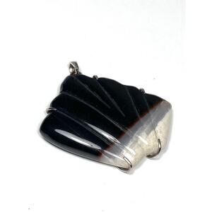 Agate Pendant Carved Pendant Sterling Silver Artisan Handcrafted Chunky